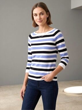LOFT by Anne Taylor Striped Nautical Knitted Top with 3/4 sleeves - Size M